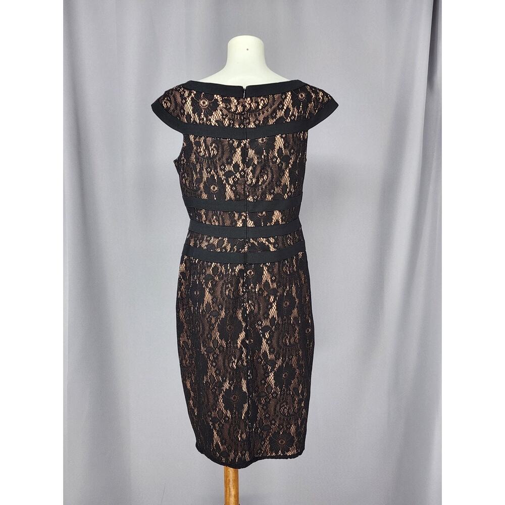 Adrianna Papell Dress Womens 8 Black Lace Sheath Cocktail Lined Cap Sleeve - Picture 4 of 13